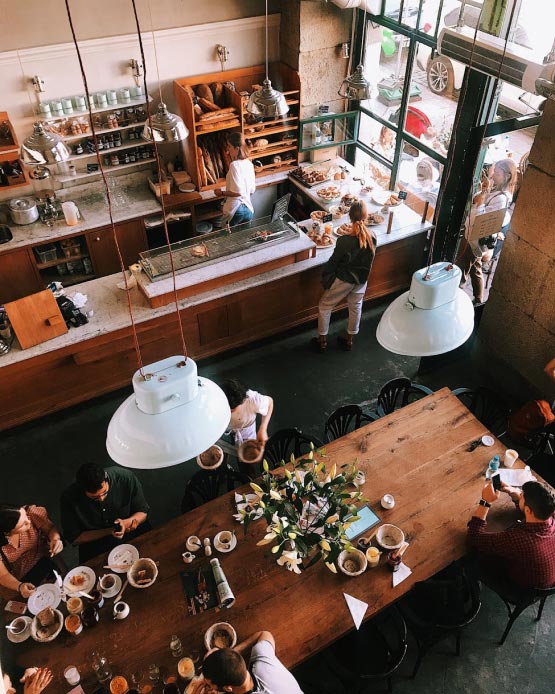 Overhead view of a restaurant